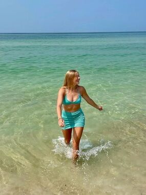triangl swimwear Teal Scoop Bikini Top with Matching Mini Skirt